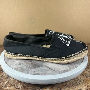 Lauren Ralph Lauren Women Espadrille Flats Dillan Logo Size US 8.5B Black Canvas